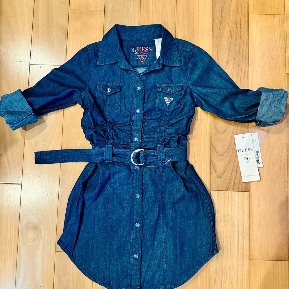 GUESS Girls Dark Stone Blue Denim Shirt Dress, Size 6
